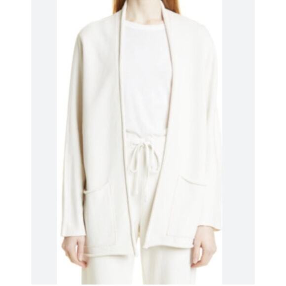 FRANK & EILEEN Sz L Large Beach Cardigan Open Front Triple Fleece Vintage White - Picture 10 of 11